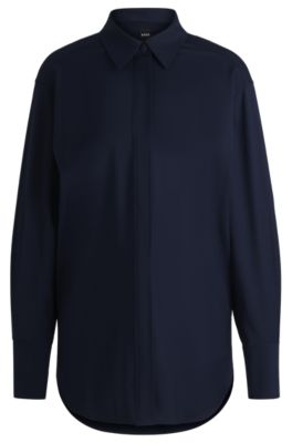 Chemisier en laine infroissable id&eacute;al pour voyager, Bleu fonc&eacute;