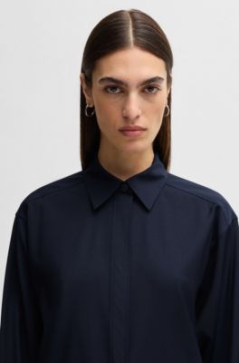 Chemisier en laine infroissable id&eacute;al pour voyager, Bleu fonc&eacute;