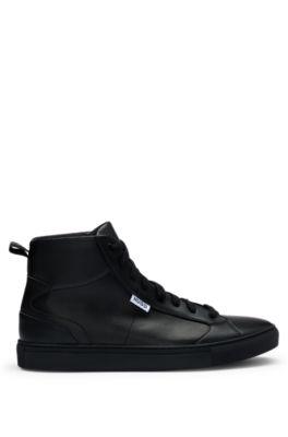 High-top trainers in grained faux leather, Black