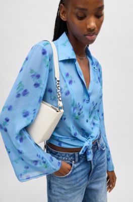 Faux-leather shoulder bag with logo strap, White