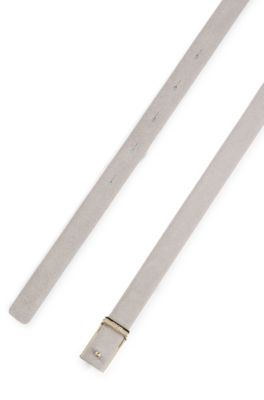 Italian-suede belt with logo buckle, Khaki