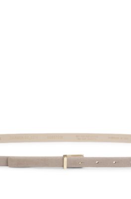 Italian-suede belt with logo buckle, Khaki