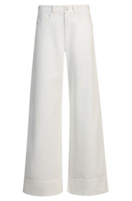 Pantalones relaxed fit de sarga de algod&oacute;n, Blanco