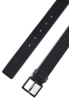 Cintur&oacute;n de piel con logo apilado en la trabilla, Negro