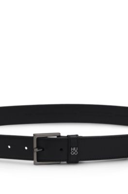 Ceinture en cuir avec passant &agrave; logo revisit&eacute; et garniture en m&eacute;tal, Noir