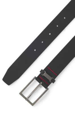 Cintur&oacute;n de piel con placa con logo en la trabilla, Negro