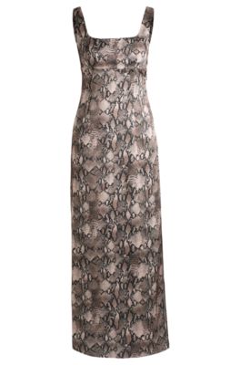 Square-neck dress with python print, Patterned
