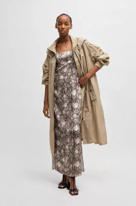 Square-neck dress with python print