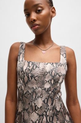 Square-neck dress with python print, Patterned