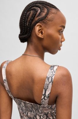 Square-neck dress with python print, Patterned