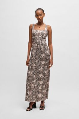 Square-neck dress with python print, Patterned