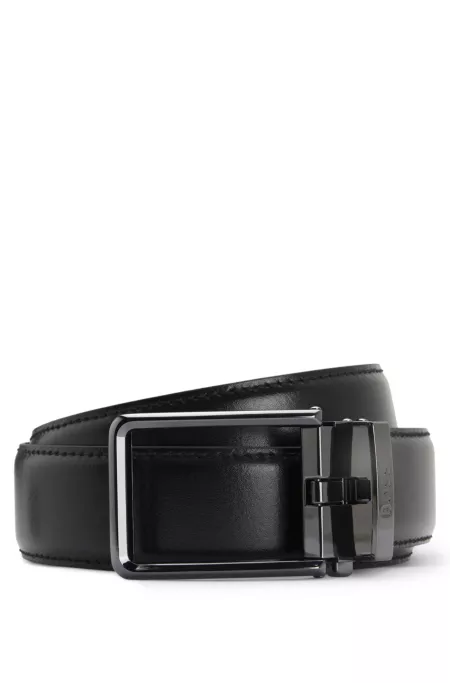 Italian leather automatic belt with logo-engraved keeper