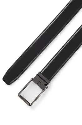 Italian leather automatic belt with logo-engraved keeper, Black