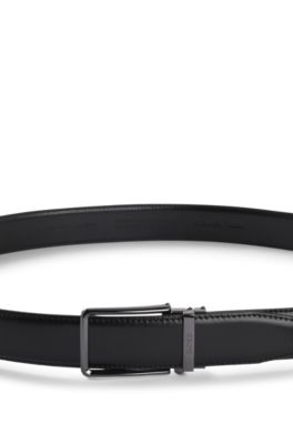 Italian leather automatic belt with logo-engraved keeper, Black