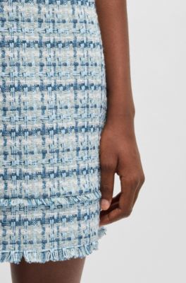 Jupe courte Slim en tweed &agrave; franges, Fantaisie