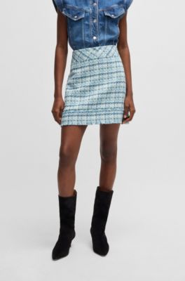 Jupe courte Slim en tweed &agrave; franges, Fantaisie
