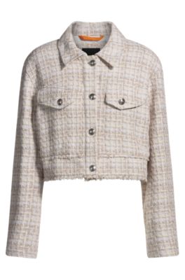 BOSS - Cropped tweed jacket with metallic buttons - White