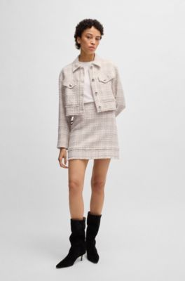Cropped tweed jacket with metallic buttons, White