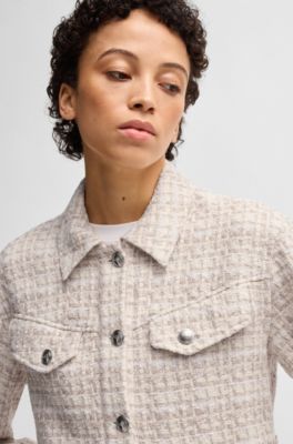 Cropped tweed jacket with metallic buttons, White
