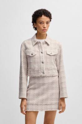 Chaqueta corta de tweed con botones met&aacute;licos, Blanco
