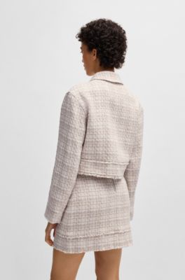Cropped tweed jacket with metallic buttons, White