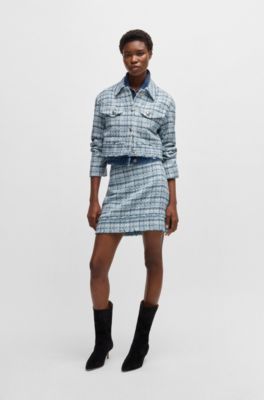 Cropped tweed jacket with metallic buttons, Patterned