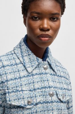 Cropped tweed jacket with metallic buttons, Patterned