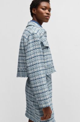 Cropped tweed jacket with metallic buttons, Patterned