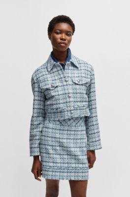 Cropped tweed jacket with metallic buttons, Patterned
