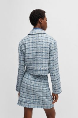 Cropped tweed jacket with metallic buttons, Patterned