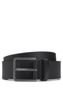 BOSS Italian leather belt with embossed structure Black