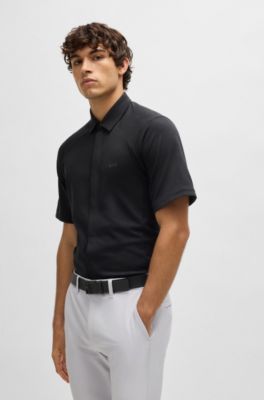 Italian-leather belt with embossed structure, Black