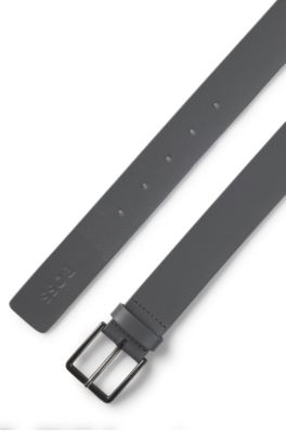 Italian-leather belt with embossed structure, Dark Grey