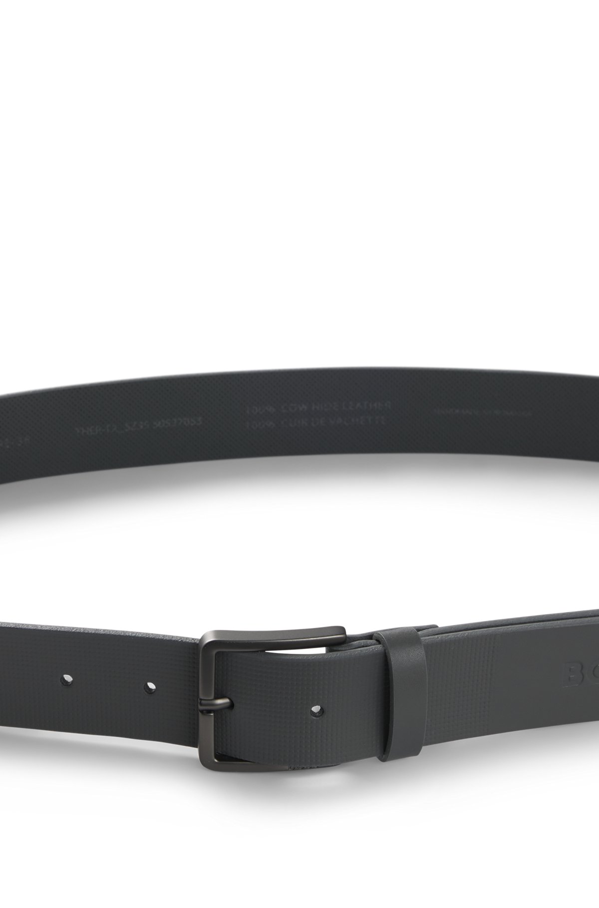 BOSS - Italian-leather belt with embossed structure - Dark Grey BOSS - Italian-leather belt with embossed structure - Dark Grey