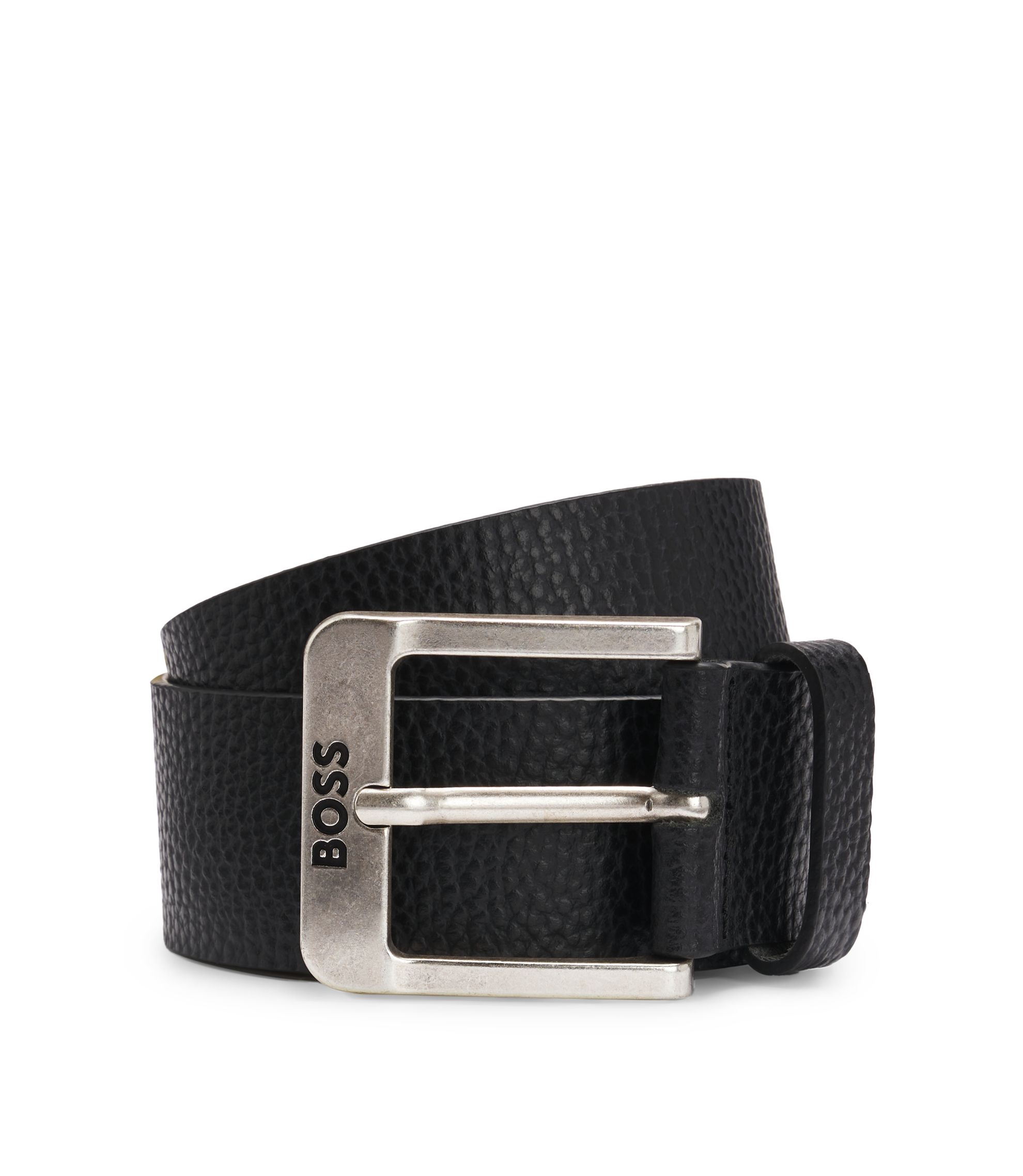 BOSS - Italian-leather belt with logo buckle - Black