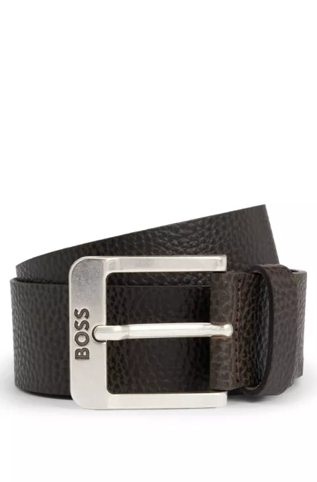 Italian-leather belt with logo buckle