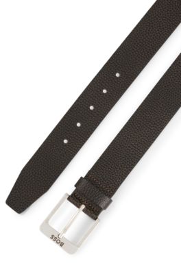 Ceinture en cuir italien avec boucle logot&eacute;e, Marron fonc&eacute;