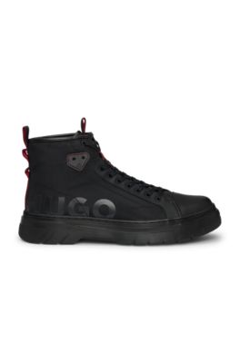 Lace-up boots with gloss-effect logo, Black