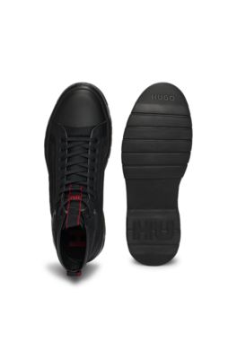 Lace-up boots with gloss-effect logo, Black