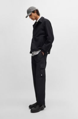 Lace-up boots with gloss-effect logo, Black