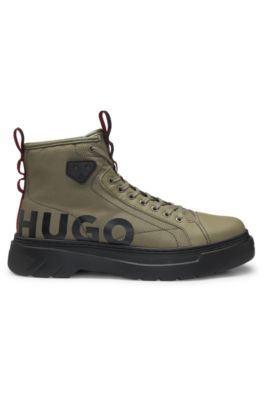 Lace-up boots with gloss-effect logo, Light Green