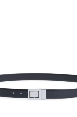 Reversible belt in plain and structured leather