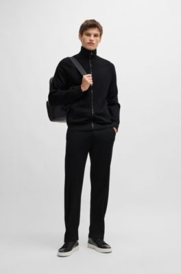 Zip-up cardigan in wool, Black