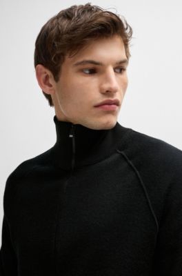 Zip-up cardigan in wool, Black