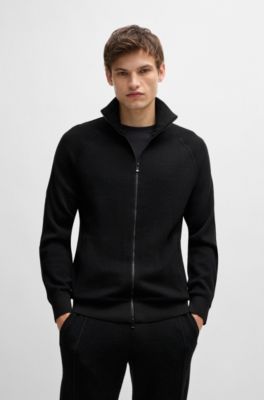 Zip-up cardigan in wool, Black