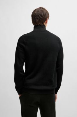 Zip-up cardigan in wool, Black