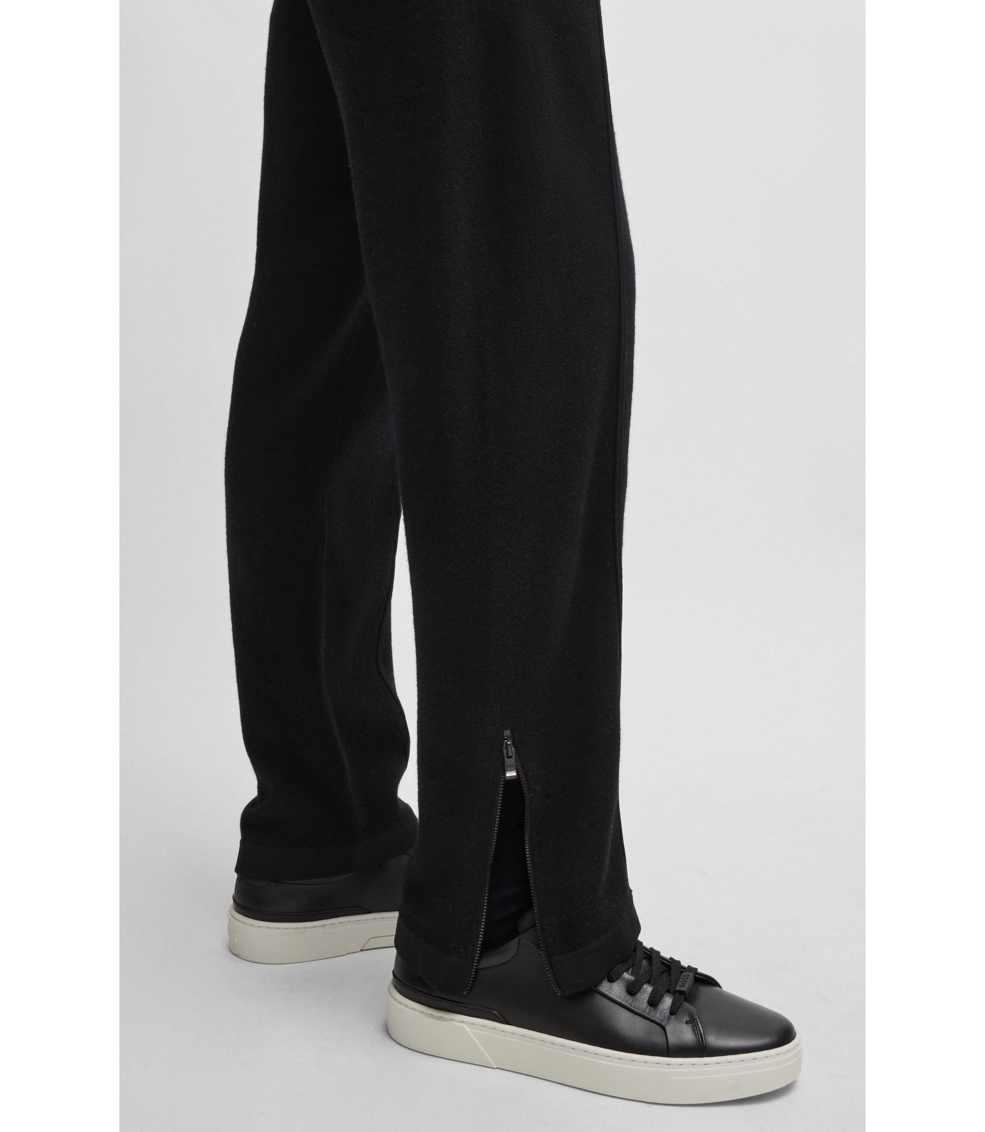 BOSS - Regular-fit trousers in wool with zip hems - Black