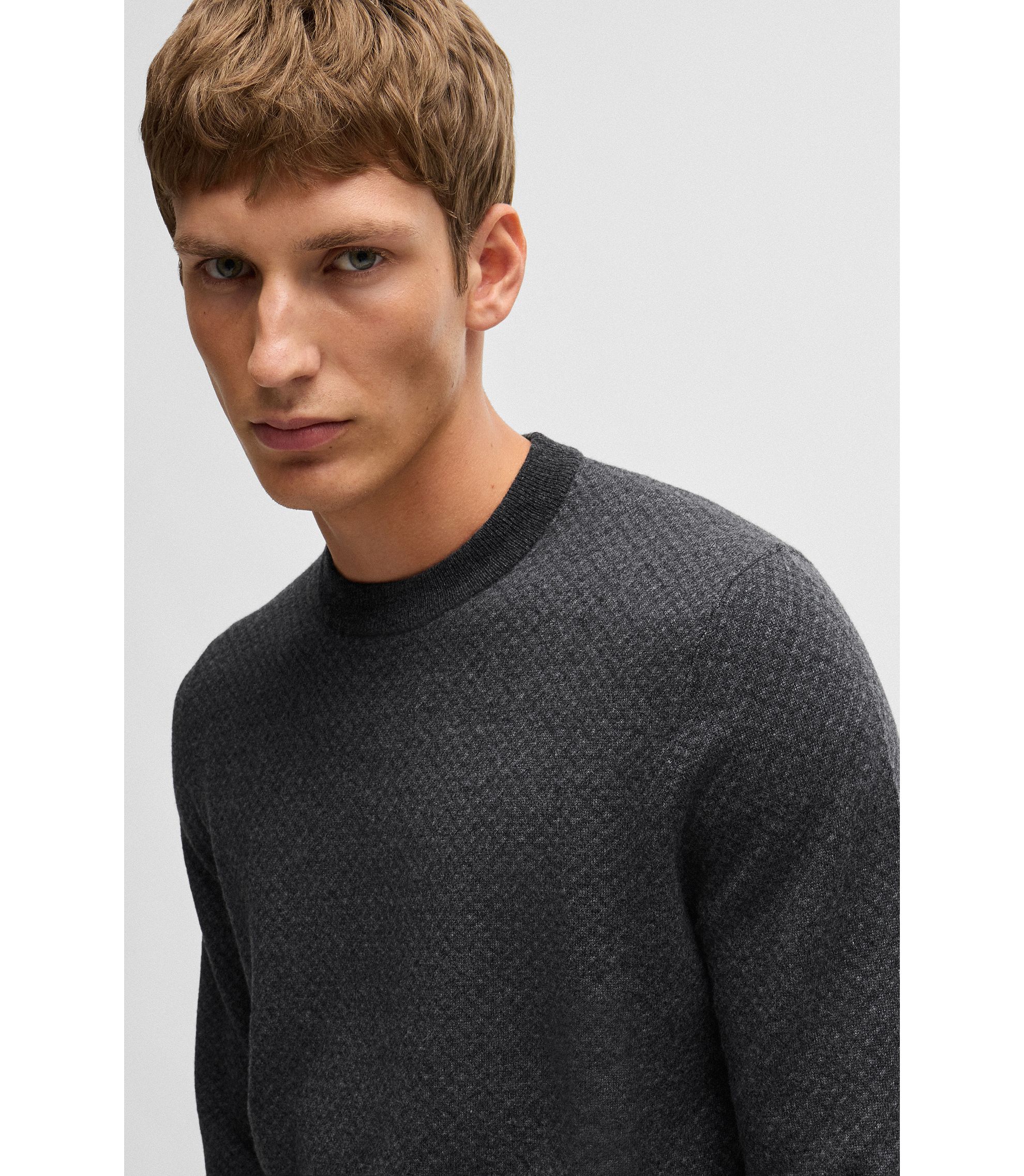 BOSS - Crew-neck sweater in wool - Black BOSS - Crew-neck sweater in wool - Black