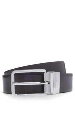 Reversible belt in grained and plain leather
