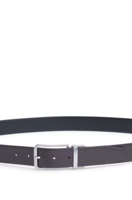 Reversible belt in grained and plain leather, Black